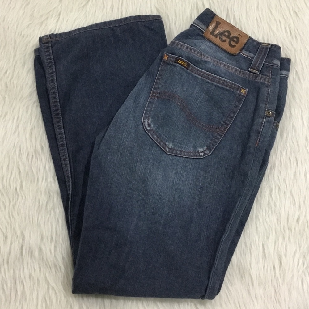 Vintage lee distressed bootcut denim blue jeans size 29